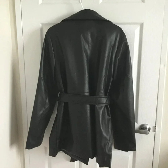 Melya Melody Paris Tie Up Waist Jacket  Faux Leather Sz XL Sleeve Length 27 " - Picture 3 of 8